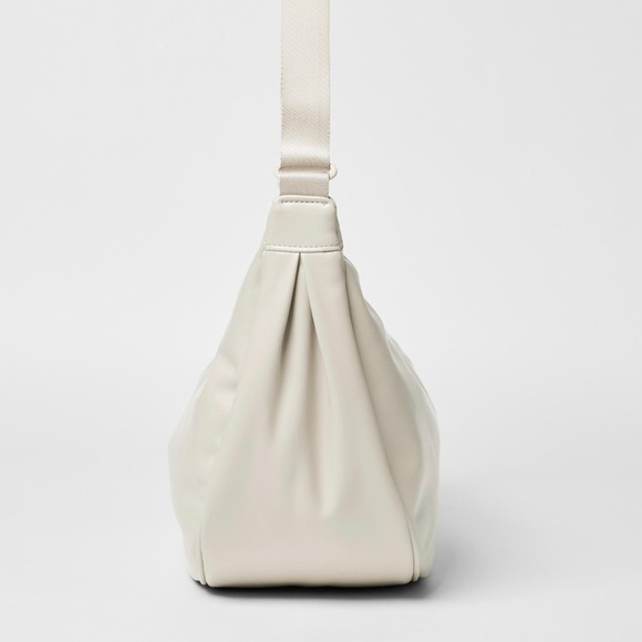 UNIQLO Faux Leather Round Shoulder Bag Off-White Half Moon Dumpling Purse - Picture 3 of 6